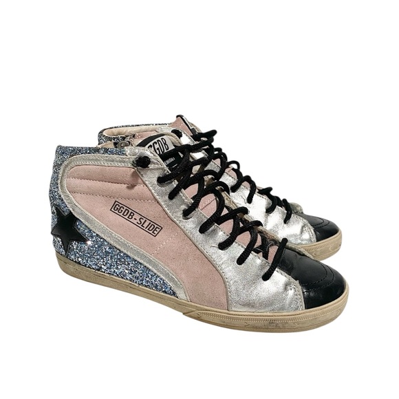 Golden Goose Women's High-Top Sneakers Francy Slide Pink Glitter Suede GGDB - Picture 1 of 10